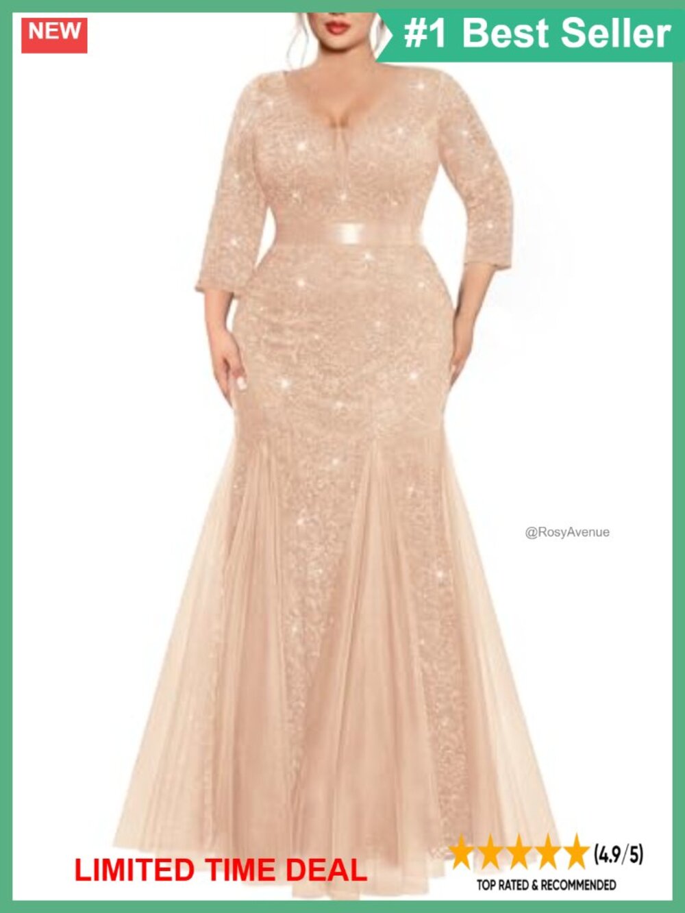 Plus Size Formal Evening Gown Tulle Mermaid Sequin Lace Maxi Dress